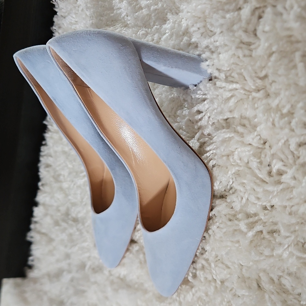 M.Gemi The Lustro 70mm Powder Light  Suede Block Heels Pumps Size EU 38.5/US 8.5